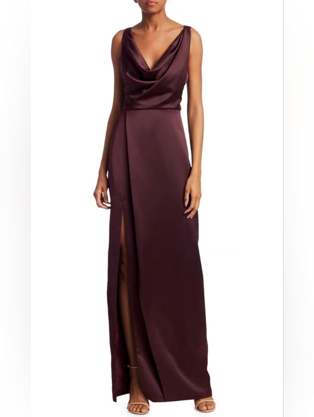 HALSTON NEW Satin Draped Gown 8